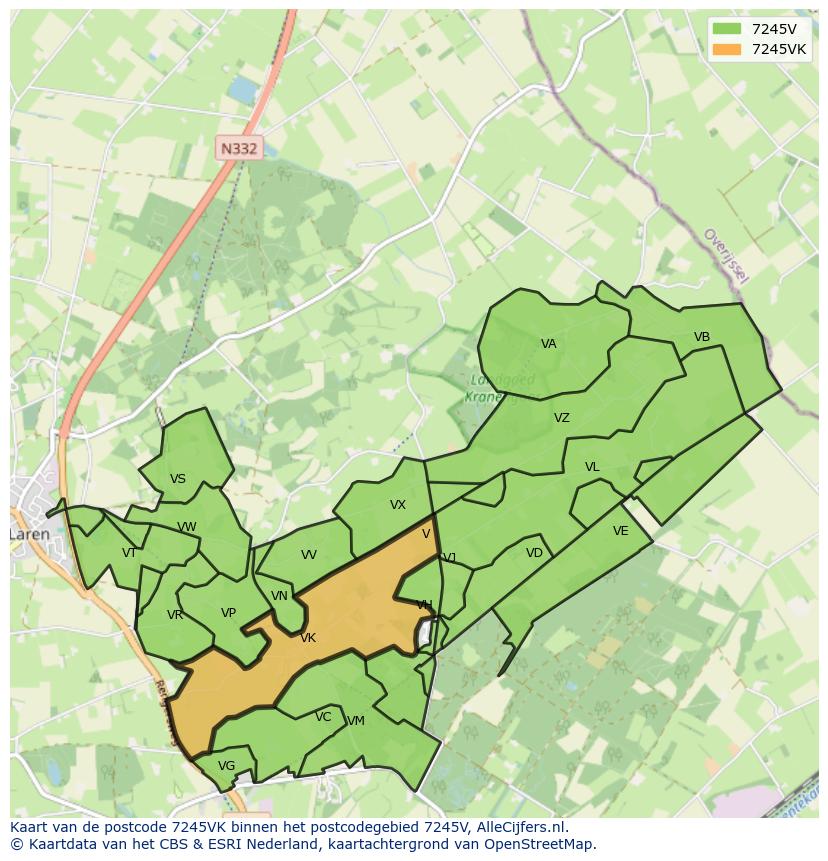 Afbeelding van het postcodegebied 7245 VK op de kaart.