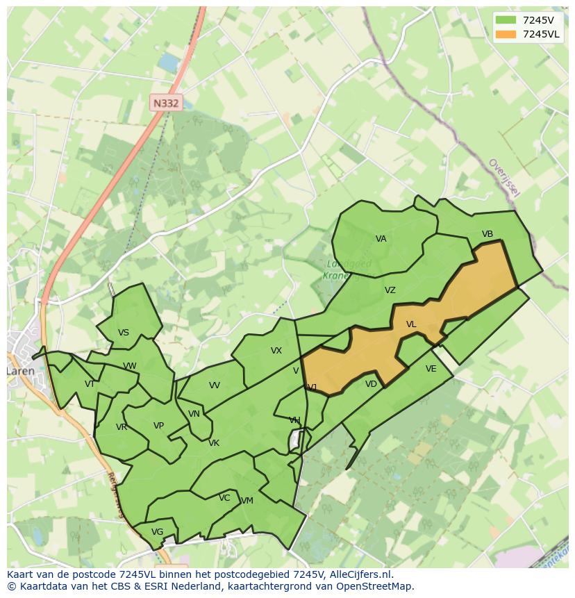 Afbeelding van het postcodegebied 7245 VL op de kaart.