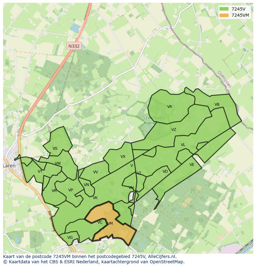 Afbeelding van het postcodegebied 7245 VM op de kaart.