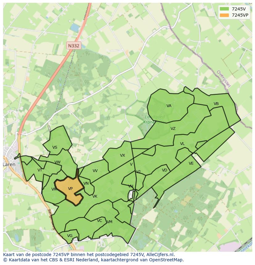 Afbeelding van het postcodegebied 7245 VP op de kaart.