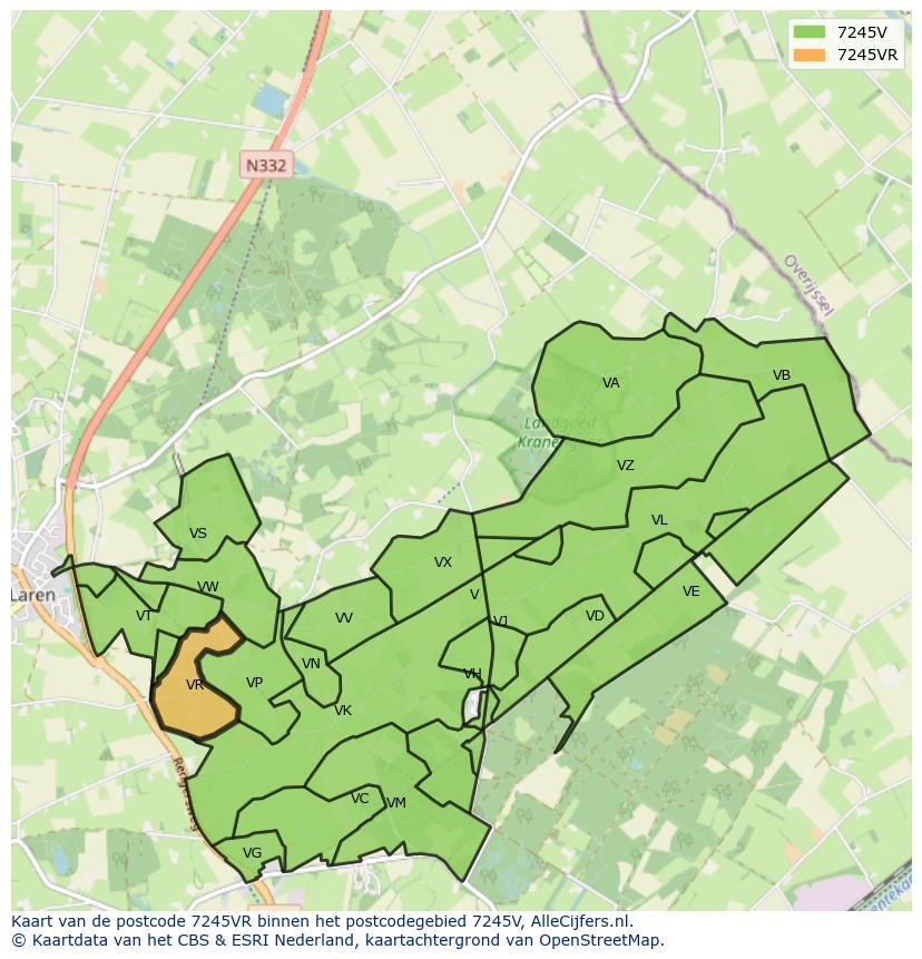 Afbeelding van het postcodegebied 7245 VR op de kaart.