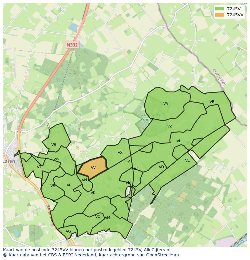 Afbeelding van het postcodegebied 7245 VV op de kaart.