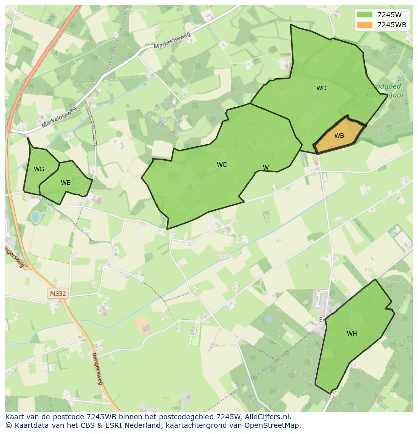 Afbeelding van het postcodegebied 7245 WB op de kaart.
