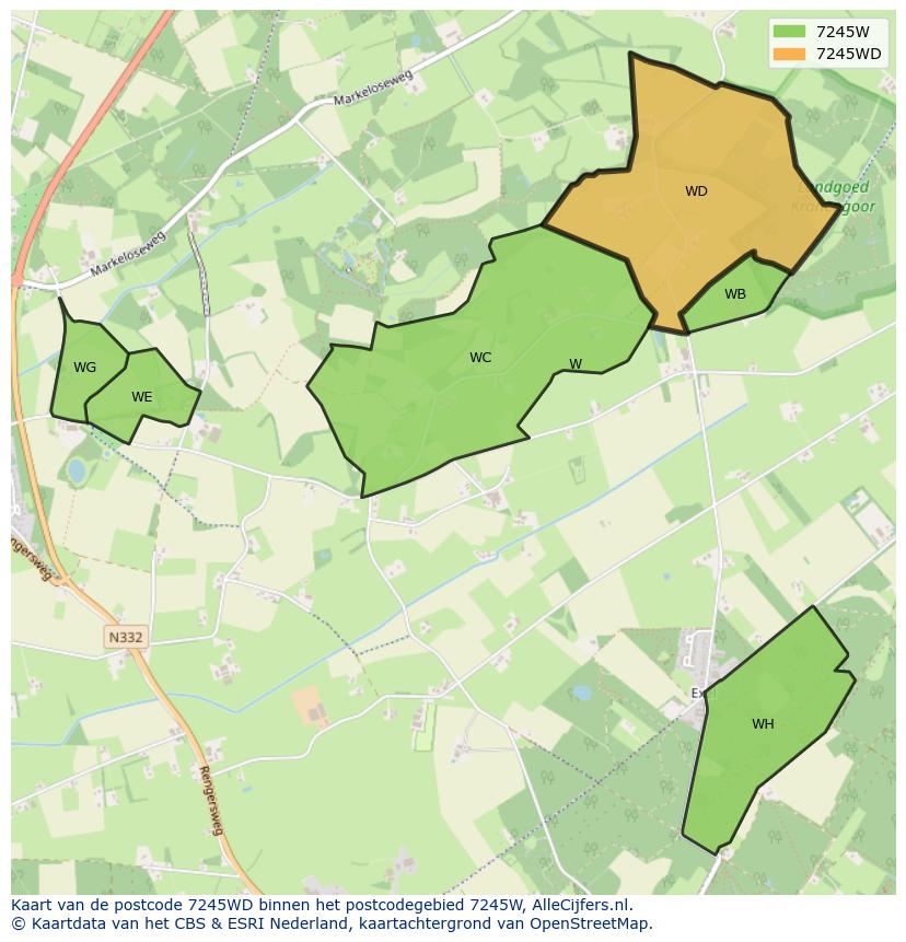 Afbeelding van het postcodegebied 7245 WD op de kaart.