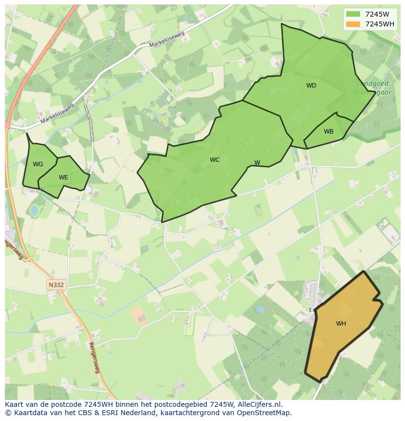 Afbeelding van het postcodegebied 7245 WH op de kaart.
