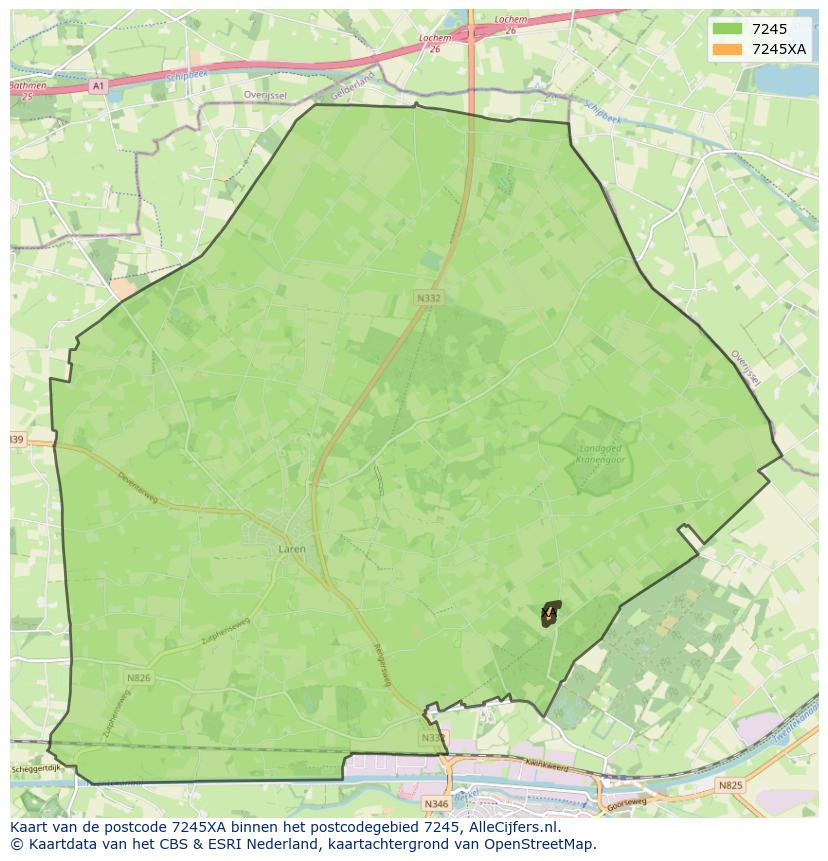 Afbeelding van het postcodegebied 7245 XA op de kaart.