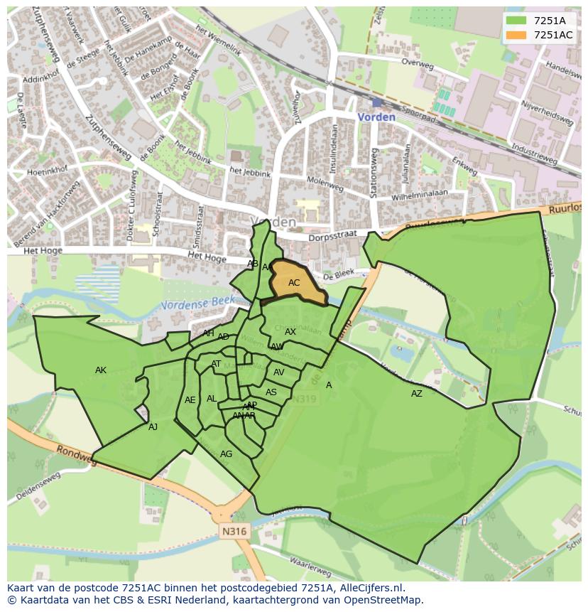 Afbeelding van het postcodegebied 7251 AC op de kaart.