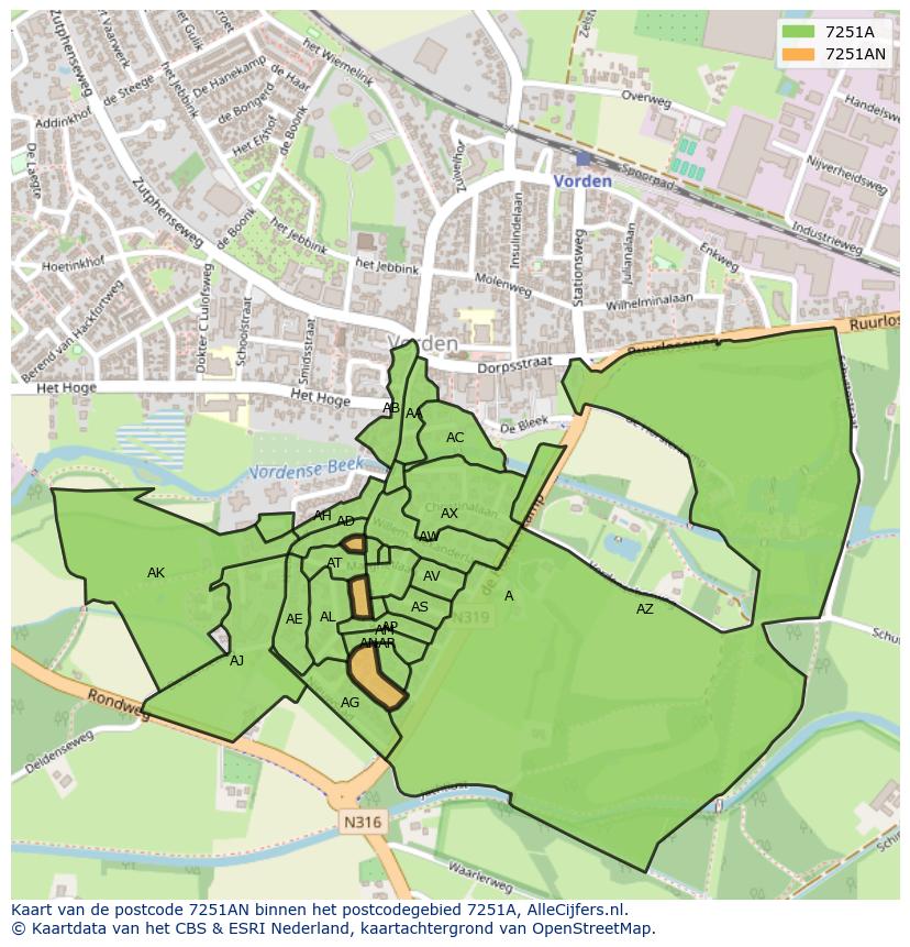 Afbeelding van het postcodegebied 7251 AN op de kaart.