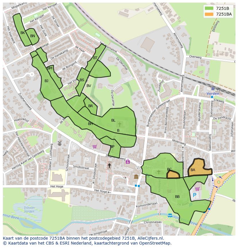 Afbeelding van het postcodegebied 7251 BA op de kaart.