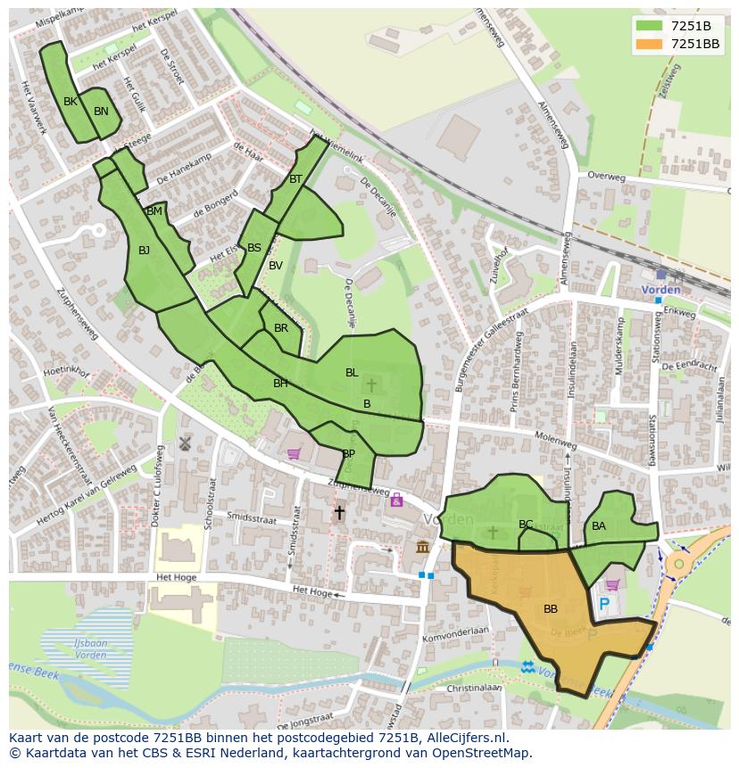 Afbeelding van het postcodegebied 7251 BB op de kaart.