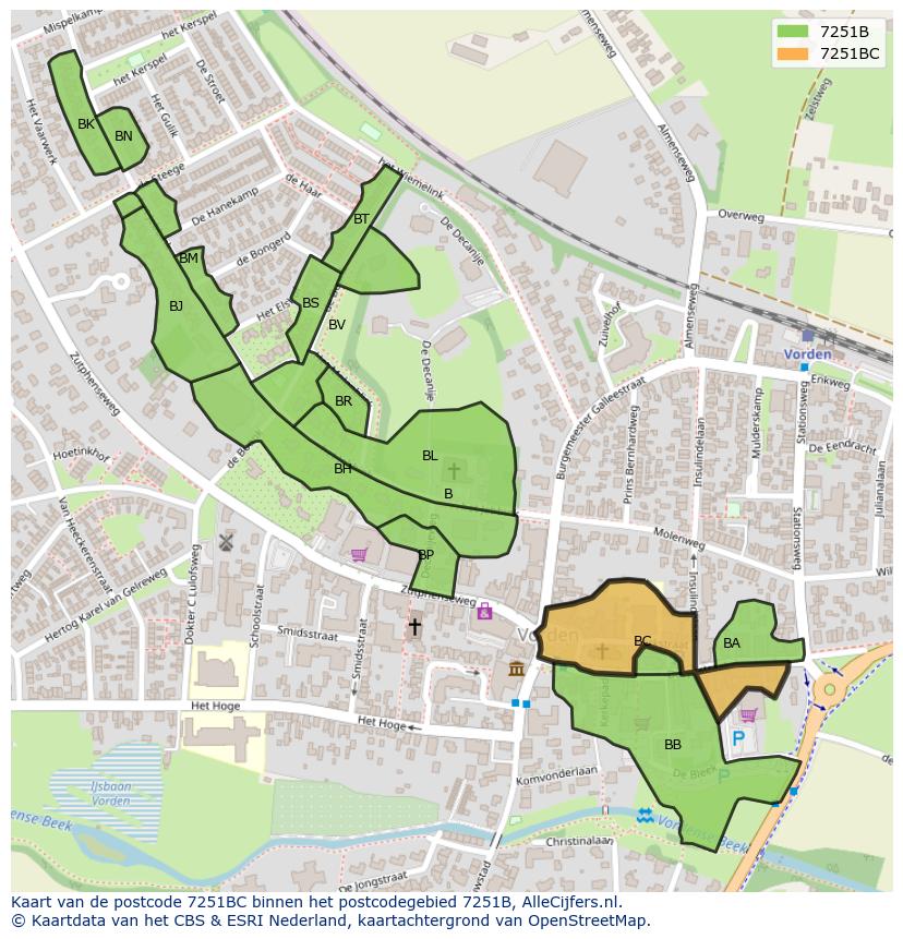 Afbeelding van het postcodegebied 7251 BC op de kaart.
