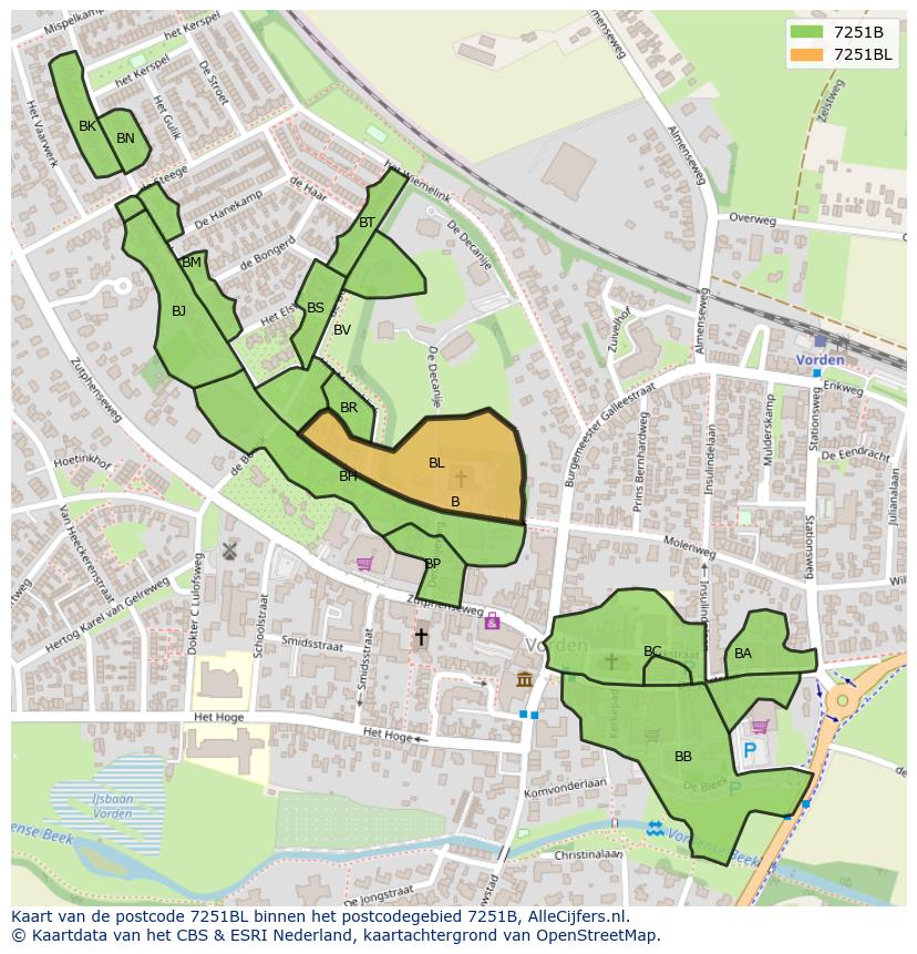 Afbeelding van het postcodegebied 7251 BL op de kaart.
