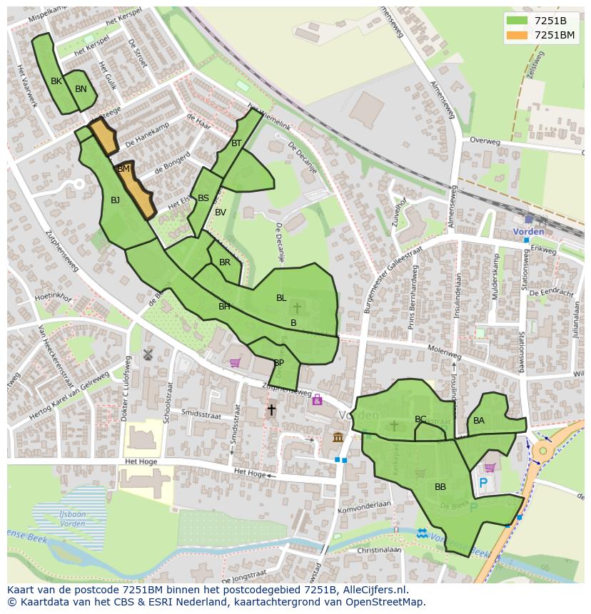 Afbeelding van het postcodegebied 7251 BM op de kaart.