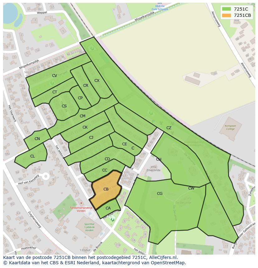 Afbeelding van het postcodegebied 7251 CB op de kaart.