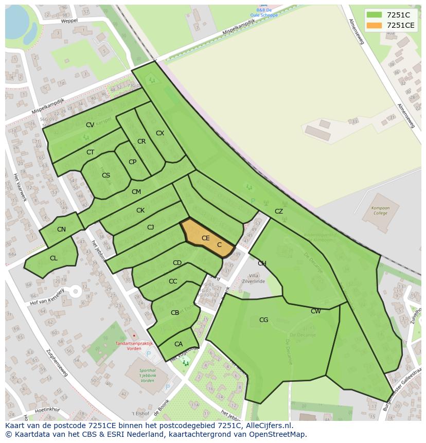 Afbeelding van het postcodegebied 7251 CE op de kaart.