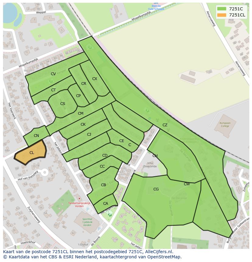 Afbeelding van het postcodegebied 7251 CL op de kaart.