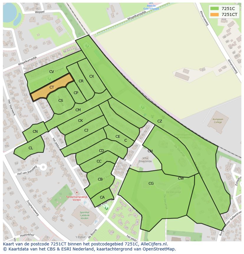Afbeelding van het postcodegebied 7251 CT op de kaart.