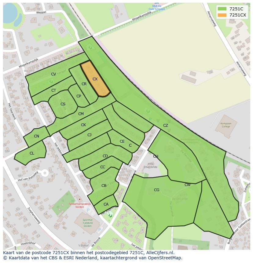Afbeelding van het postcodegebied 7251 CX op de kaart.