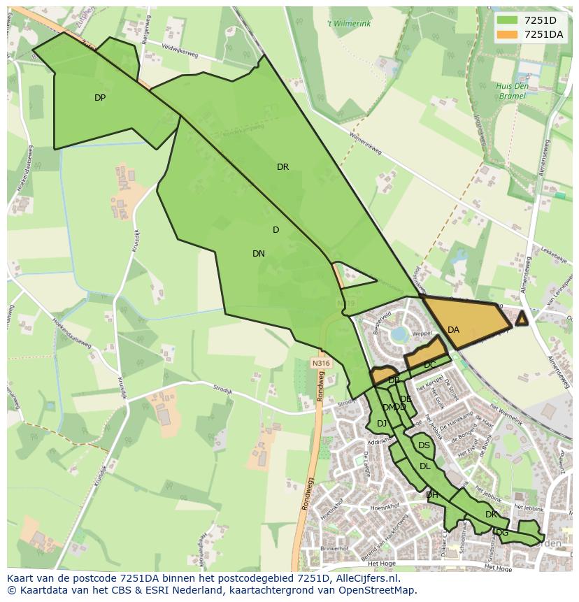 Afbeelding van het postcodegebied 7251 DA op de kaart.