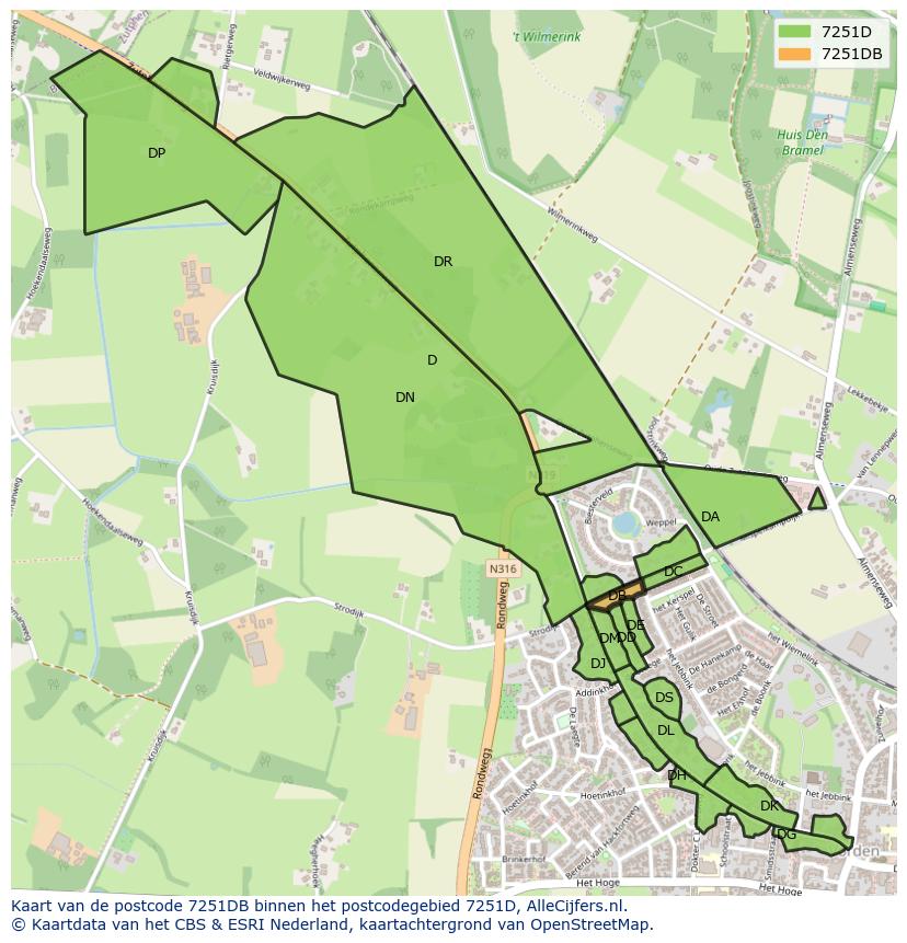 Afbeelding van het postcodegebied 7251 DB op de kaart.