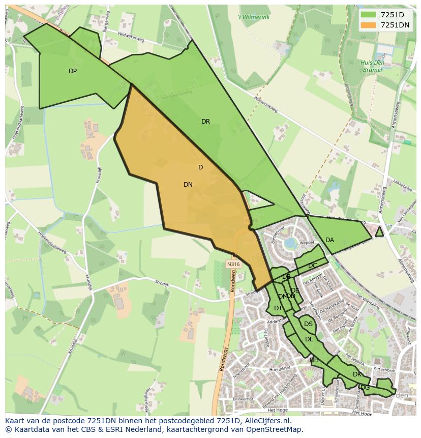Afbeelding van het postcodegebied 7251 DN op de kaart.