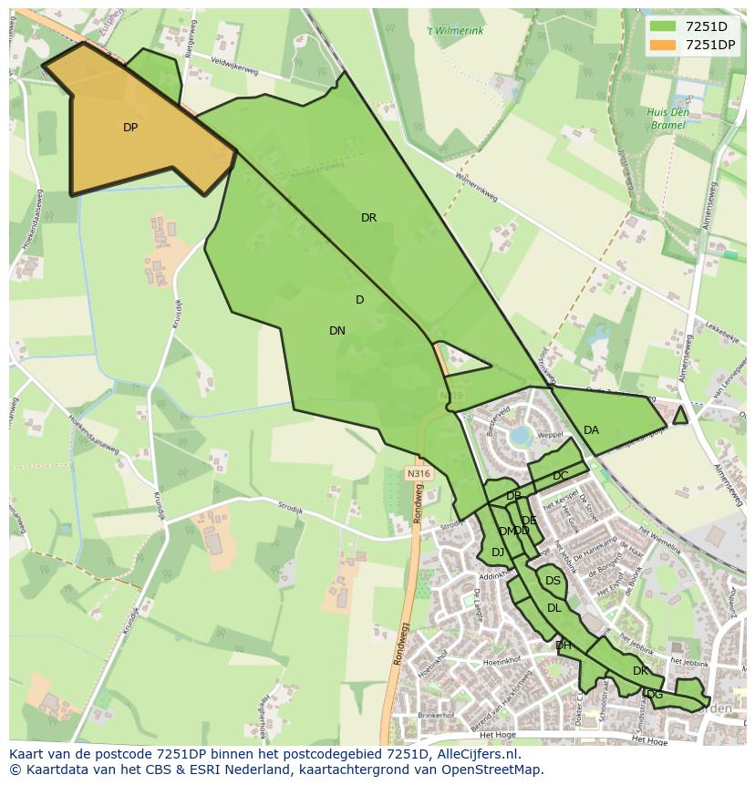 Afbeelding van het postcodegebied 7251 DP op de kaart.