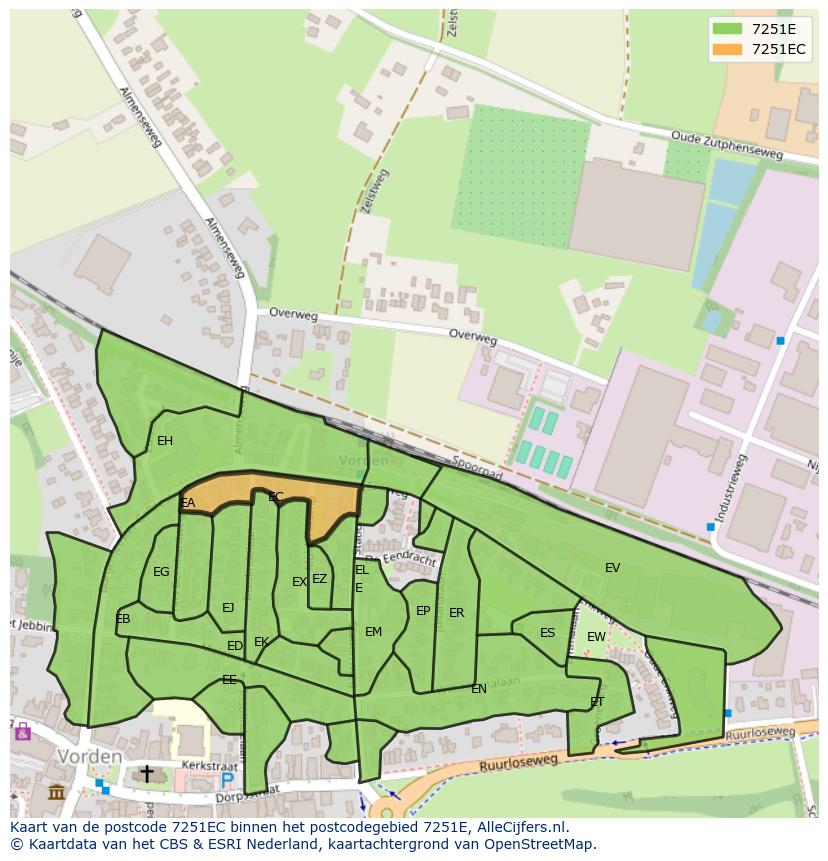 Afbeelding van het postcodegebied 7251 EC op de kaart.