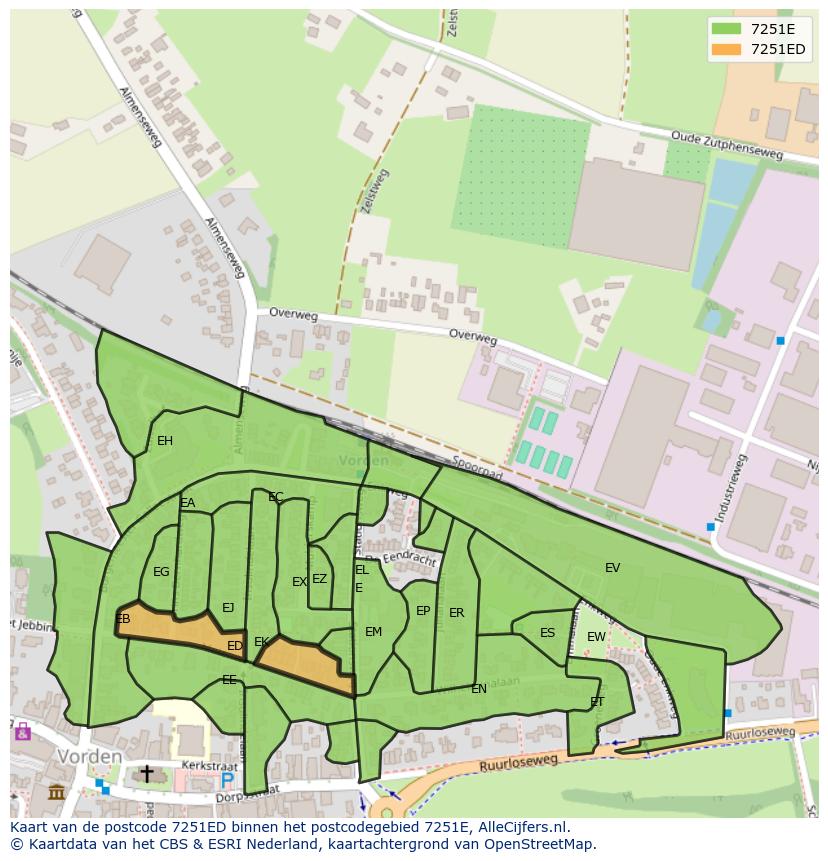 Afbeelding van het postcodegebied 7251 ED op de kaart.