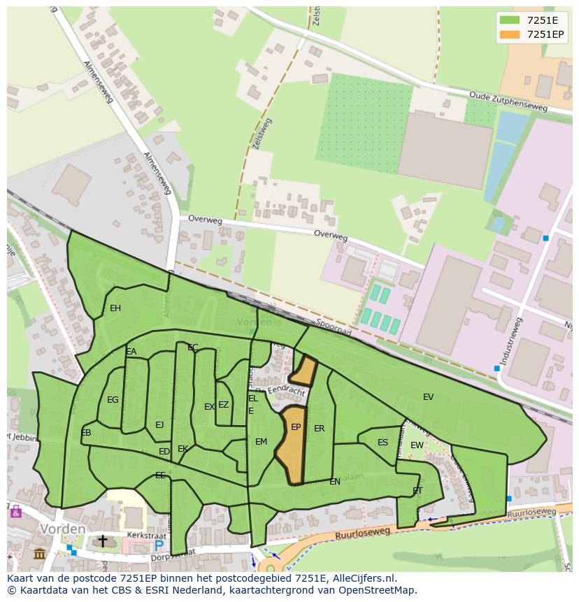 Afbeelding van het postcodegebied 7251 EP op de kaart.