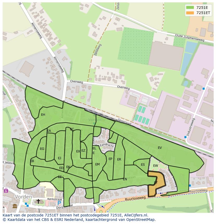 Afbeelding van het postcodegebied 7251 ET op de kaart.