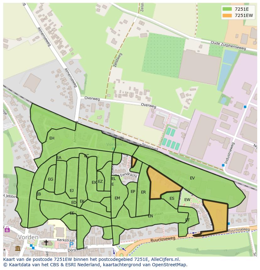 Afbeelding van het postcodegebied 7251 EW op de kaart.