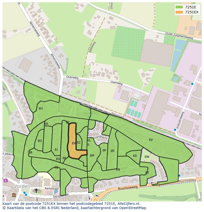 Afbeelding van het postcodegebied 7251 EX op de kaart.