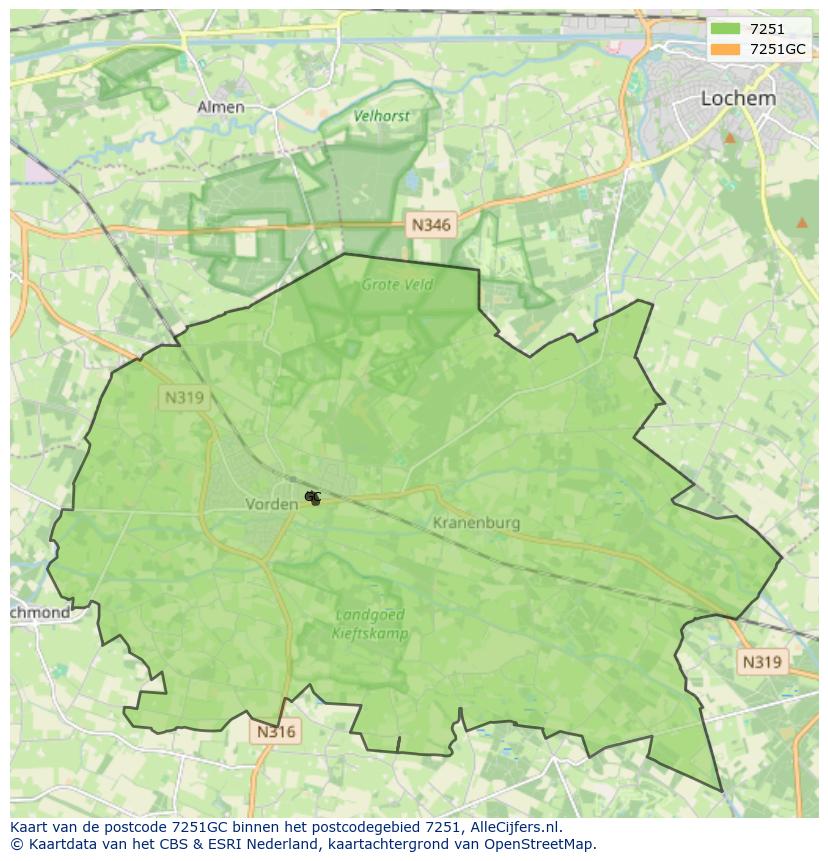 Afbeelding van het postcodegebied 7251 GC op de kaart.