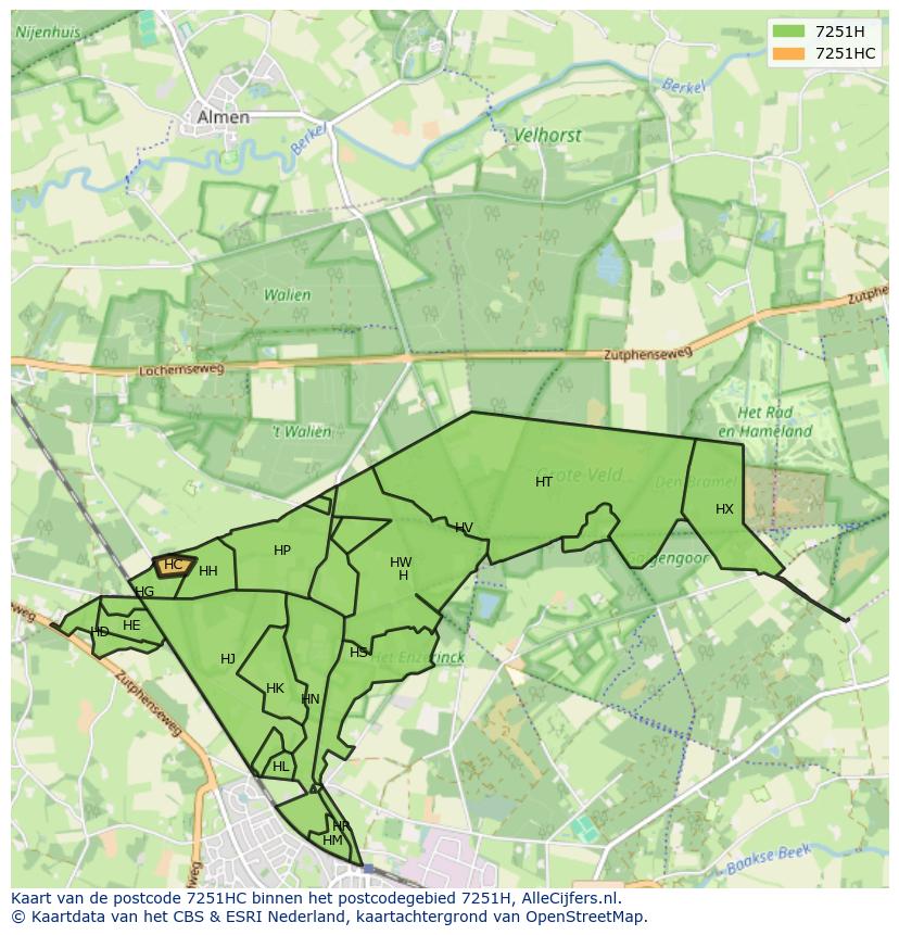 Afbeelding van het postcodegebied 7251 HC op de kaart.