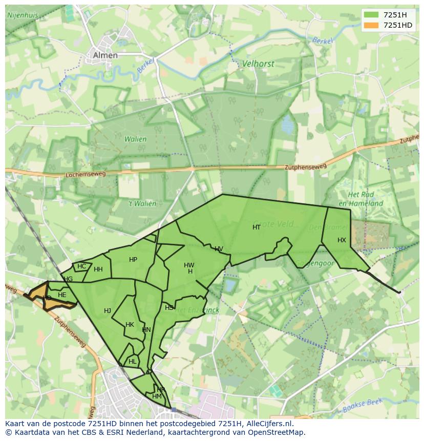 Afbeelding van het postcodegebied 7251 HD op de kaart.