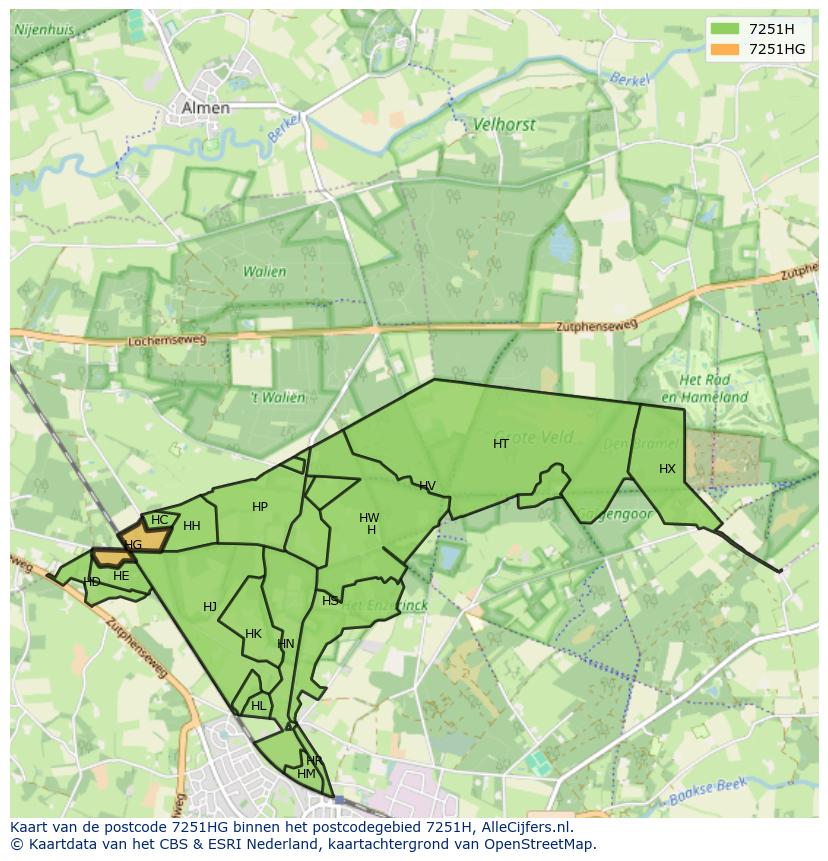 Afbeelding van het postcodegebied 7251 HG op de kaart.