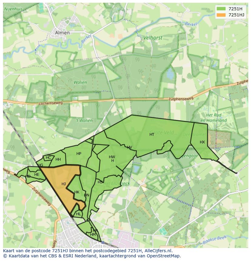 Afbeelding van het postcodegebied 7251 HJ op de kaart.