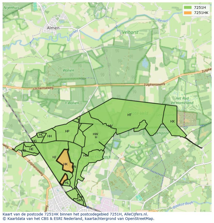 Afbeelding van het postcodegebied 7251 HK op de kaart.