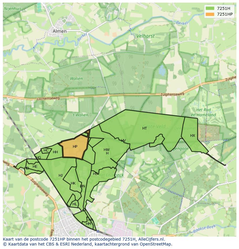 Afbeelding van het postcodegebied 7251 HP op de kaart.