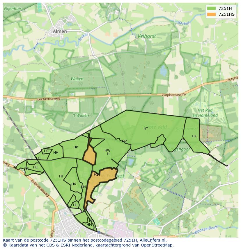 Afbeelding van het postcodegebied 7251 HS op de kaart.