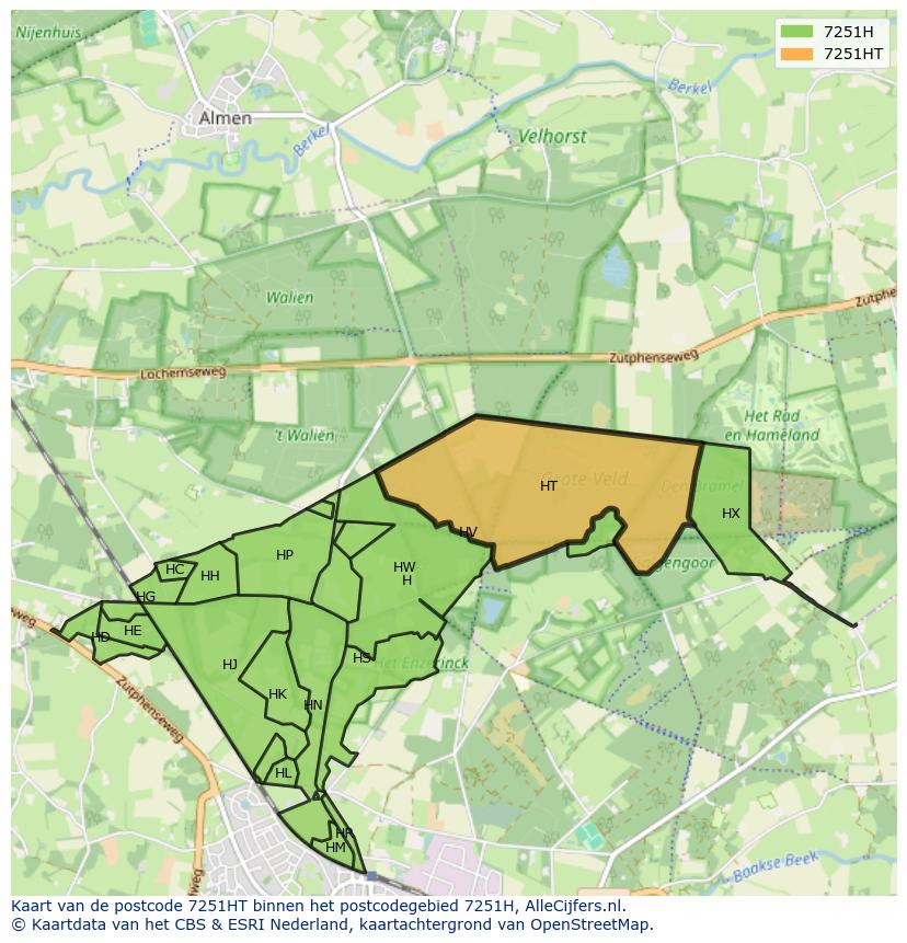 Afbeelding van het postcodegebied 7251 HT op de kaart.