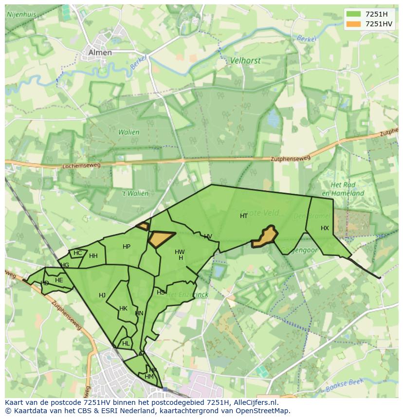 Afbeelding van het postcodegebied 7251 HV op de kaart.