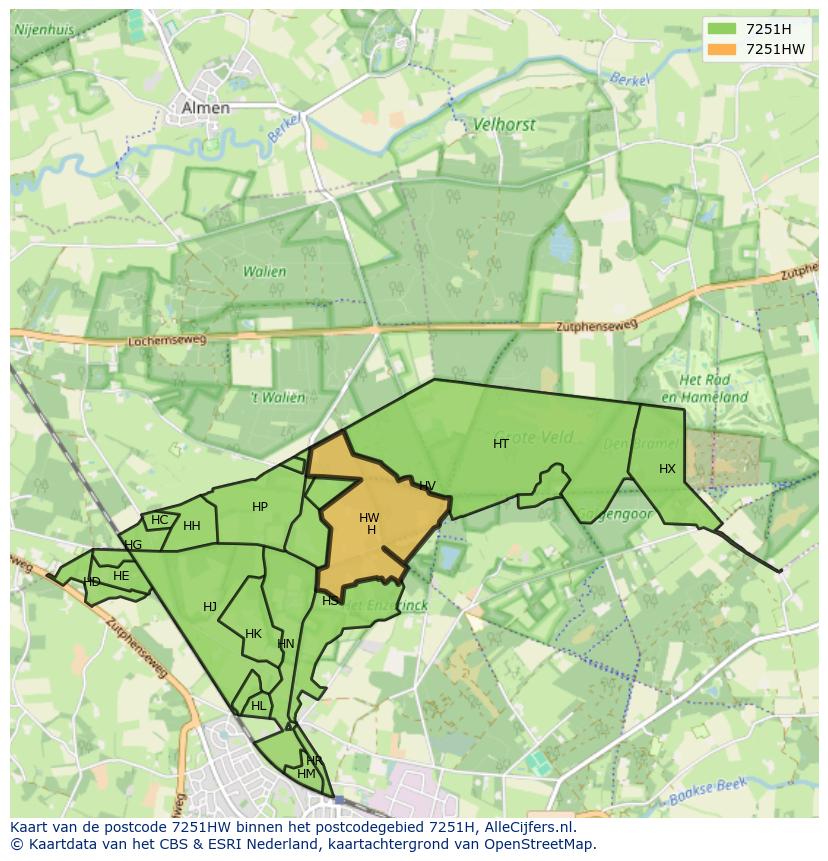 Afbeelding van het postcodegebied 7251 HW op de kaart.