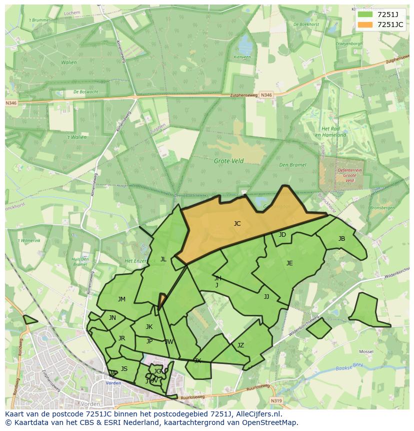 Afbeelding van het postcodegebied 7251 JC op de kaart.