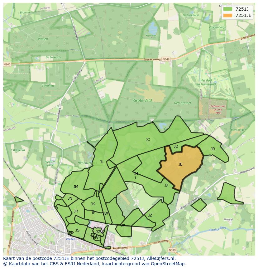 Afbeelding van het postcodegebied 7251 JE op de kaart.