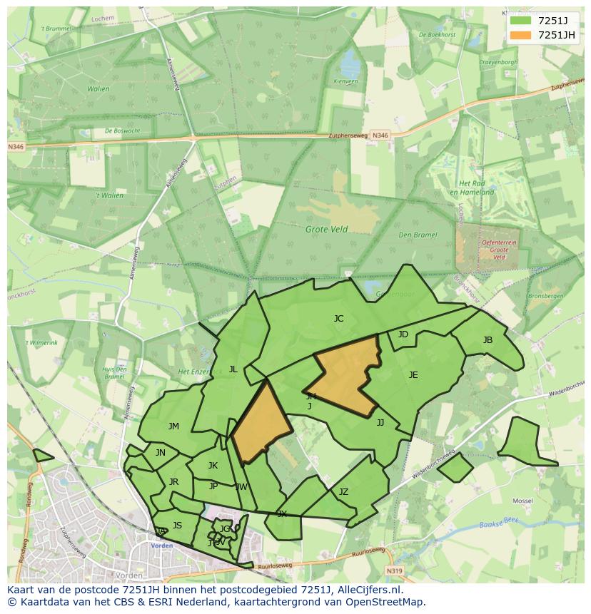 Afbeelding van het postcodegebied 7251 JH op de kaart.