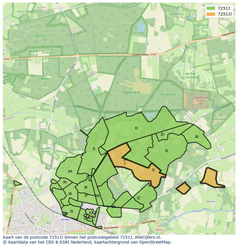 Afbeelding van het postcodegebied 7251 JJ op de kaart.