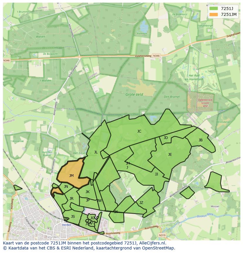 Afbeelding van het postcodegebied 7251 JM op de kaart.