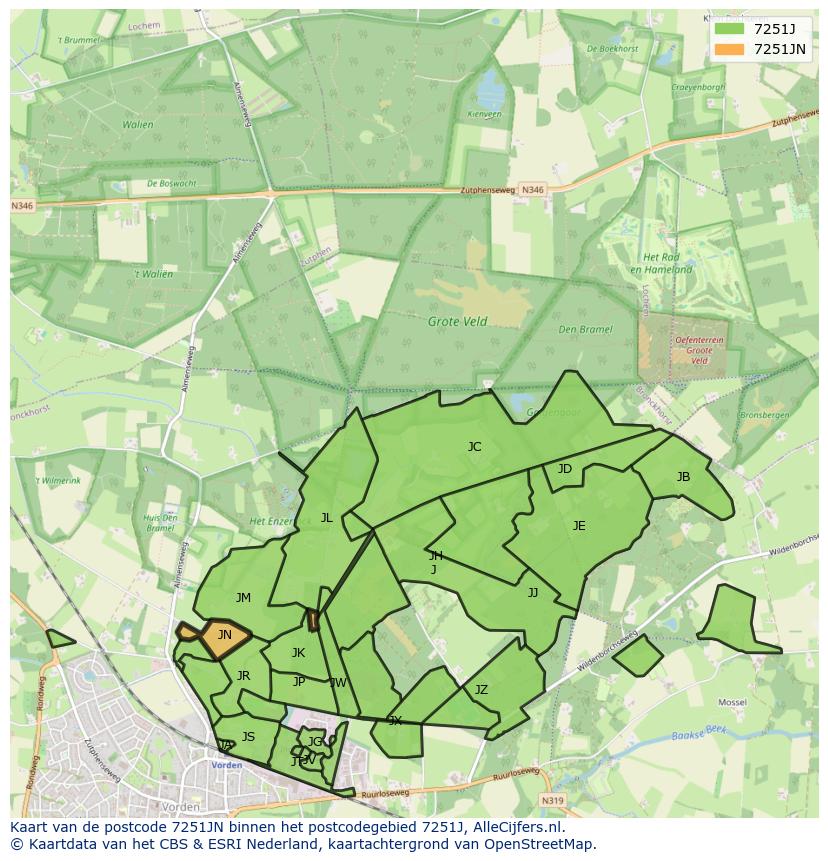 Afbeelding van het postcodegebied 7251 JN op de kaart.