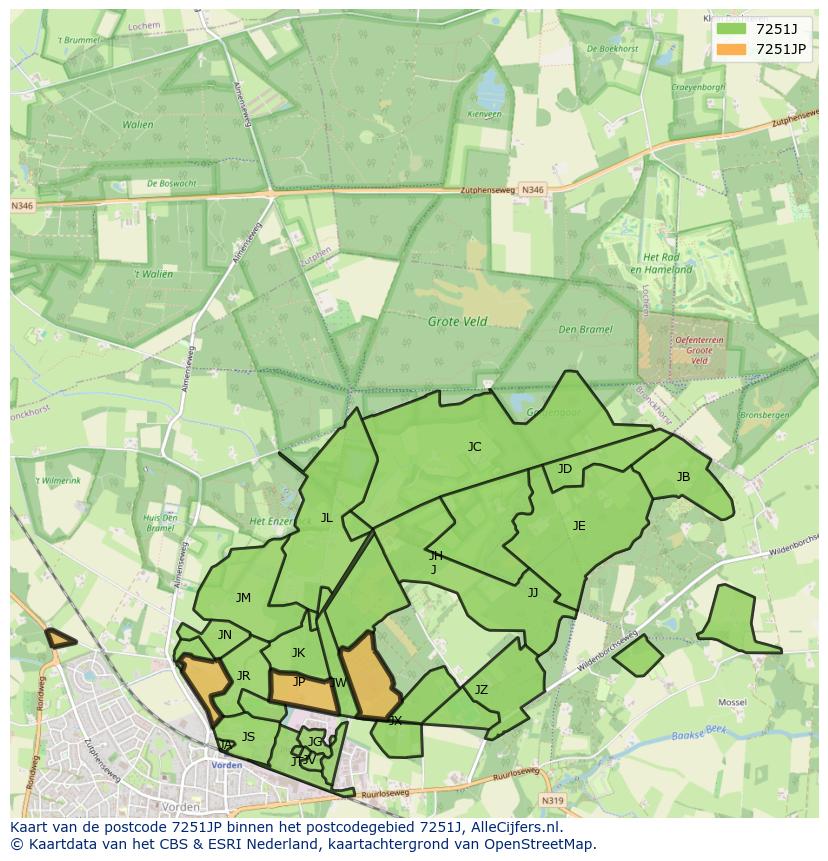 Afbeelding van het postcodegebied 7251 JP op de kaart.